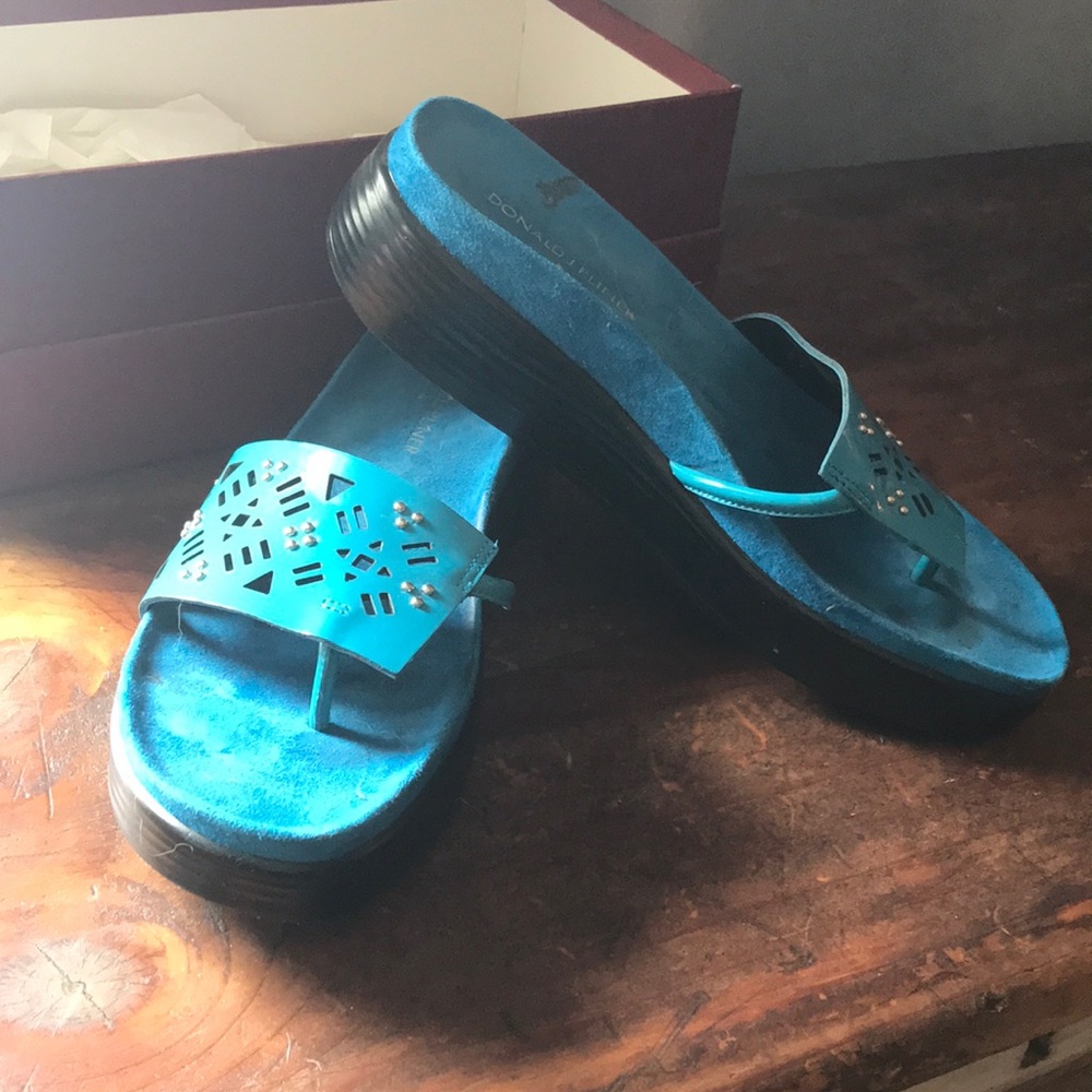 Donald J. Pliner Blue Leather Slides